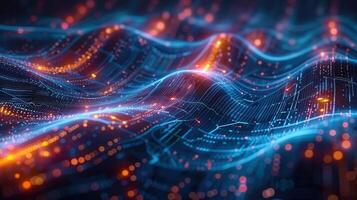 An abstract digital artwork depicting a complex data stream with vibrant colors and intricate lines. photo