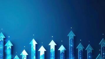 Dynamic image shows blue arrows pointing up, representing growth and progress in a business context. photo
