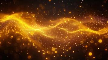 An enchanting golden wave of particles with sparkling bokeh lights and a dark background. photo