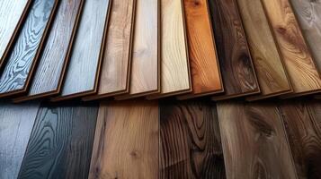 A comprehensive selection of wooden floor samples displayed in various colors and textures. photo