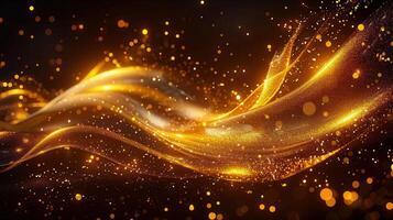 Elegant gold wave with glitter and sparks on a dark background, creates a luxurious feel. photo