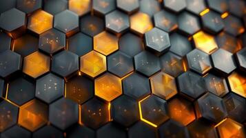 A captivating, 3d rendered illustration with an abstract design featuring hexagonal shapes and warm tones. photo