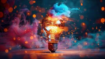 A creative illustration of a light bulb with vibrant colors and a touch of innovation. photo