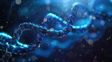 A stunning digital depiction of a glowing DNA strand, ideal for science and technology. photo