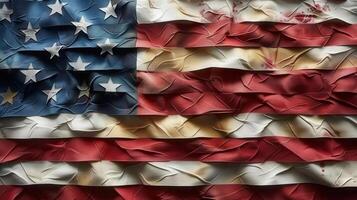 An artistic rendering of the American flag, featuring textured and aged colors and design elements. photo