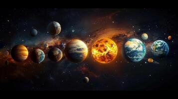 Spectacular digital illustration showcasing planets of the solar system in the vast cosmic space. photo