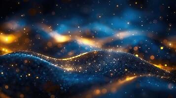 Captivating abstract artwork showcasing flowing waves adorned with shimmering particles and a beautiful bokeh. photo