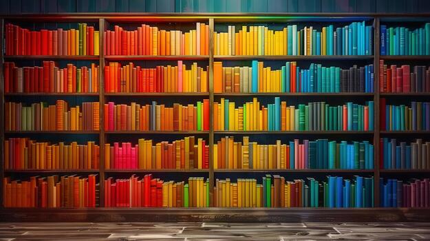 un grandioso estante para libros vitrinas un vistoso y diverso surtido de libros, ideal para educativo contextos. foto