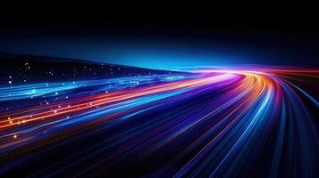 Abstract artwork showcases colorful light trails, symbolizing speed and technological advancement. photo