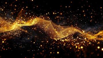 Stunning abstract background featuring gold glitter particles in a dynamic and flowing wave. photo