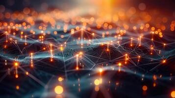 A mesmerizing digital network with glowing nodes and interconnected lines, creating a tech-focused design. photo