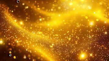 Shimmering golden background with bokeh lights and stars, perfect for a festive celebration. photo