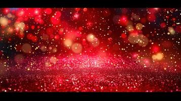 Stunning red glitter background with enchanting bokeh lights, ideal for special events and festive occasions. photo