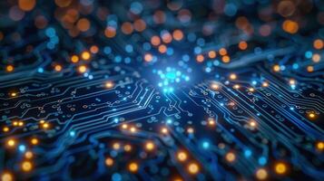 Intricate detail of a computer circuit board, showcasing tech and modern design. photo