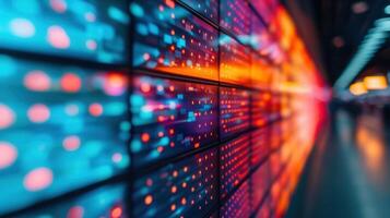 Vibrant server panels with digital data glowing, showcasing modern technology. photo