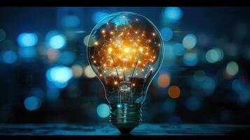 A glowing lightbulb with a network inside, representing the concept of bright ideas and technology. photo