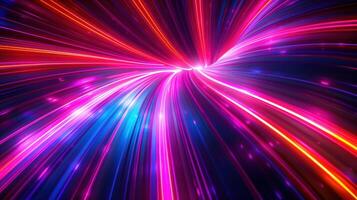 A stunning abstract image of glowing lines in a tunnel of light, featuring dynamic colors. photo