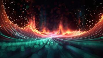 An eye-catching abstract art piece, featuring vibrant streams of light and dynamic flowing lines. photo