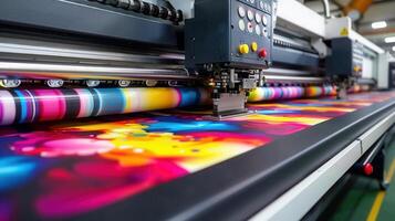 Vibrant large format printer at work, creating colorful prints with modern technology. photo