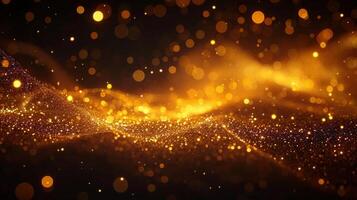 A captivating background, featuring swirling gold particles and soft, elegant bokeh lights. photo
