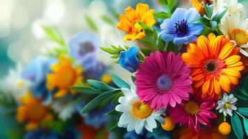 A close-up shot of a colorful flower bouquet, showcasing the beauty of nature's vibrant hues. photo