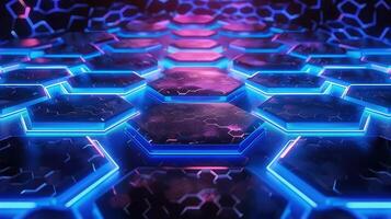 A vibrant digital illustration features illuminated hexagonal shapes, creating a futuristic and dynamic design. photo