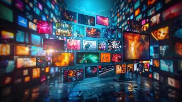 An eye-catching composition of multiple screens displaying various visuals and data beautifully. photo