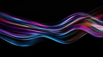Vibrant abstract art piece showcasing fluid light trails in various colors on a dark backdrop. photo
