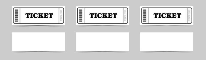 Classic white ticket template set. Empty coupon blank with barcode and number. illustration collection vector