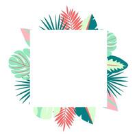 Bright tropical summer square frame for invitations, flyers or digital scrapbooking. illustration vector
