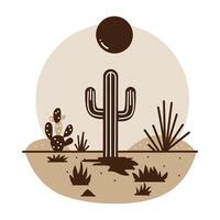 Cactus and dry plants under a pale sun. A resilient cactus stands amidst sparse, dry vegetation under a muted sun vector