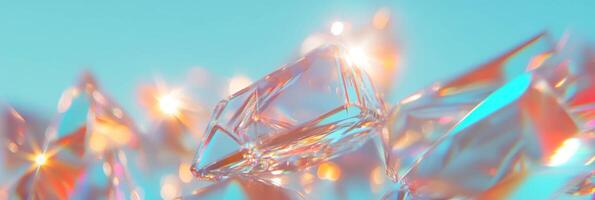 Intricate patterns of abstract ice crystals reflecting light in a bright background photo