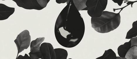 Minimalist collage featuring geometric shapes and a drop of water on a leaf photo