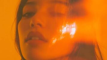 Vibrant saffron contrast portrait with grunge overlay and chaotic texture photo