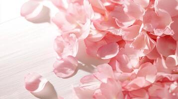 Sakura petals forming a heart shape on soft white background for romantic design photo