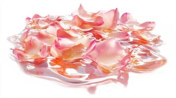 Delicate sakura petals floating on clear liquid surface for tranquil spring design photo