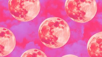 Surreal moon pattern against vibrant peach and chaos texture background photo