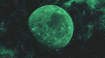 Surreal green moon in outer space with chaotic texture photo