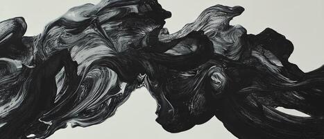 Swirling black ink patterns create fluid movements against a clean white background photo