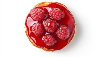 Delicious pancake with fresh raspberries and syrup for breakfast inspiration photo