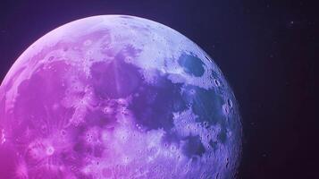 Surreal purple moon with chaotic texture in deep space photo