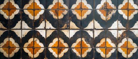 Unique geometric tile design with a black and orange patterned background enhancing any space photo
