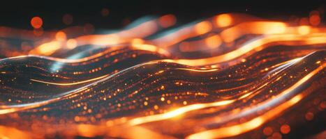 Magical glowing light trails flow gracefully against a black background in a mystical display photo