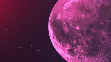 Mystical magenta moon with cosmic texture and chaotic patterns in deep space photo