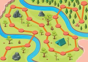 Forest Game Map with stage routes and Green Land vector