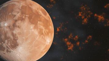 Abstract cosmic scene with moon and brown chaotic texture for creative design photo