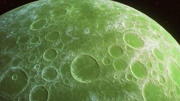 Surreal green moon surface with craters in abstract texture design photo