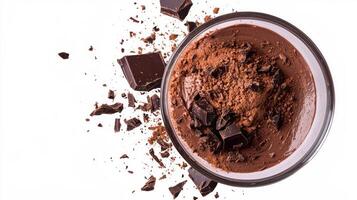 Decadent chocolate mousse with rich cocoa garnish for dessert presentation photo