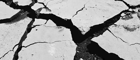 Cracked asphalt surface with irregular black and gray textures showcasing weathering effects photo