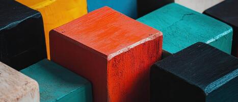 Vibrant colored wood blocks creating an abstract composition for playful creativity photo